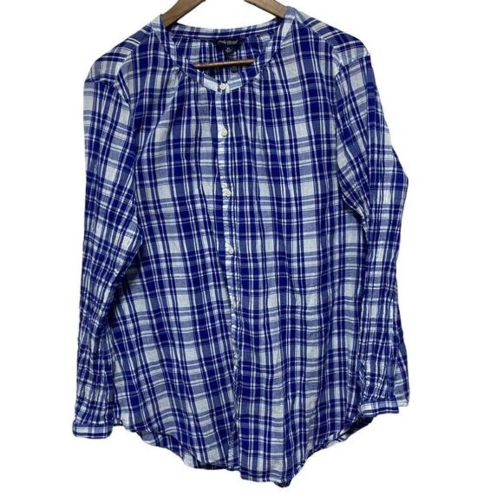 Lucky Brand Blouse Womens‎ XL Blue Plaid Button Front Cotton Lightweight Top